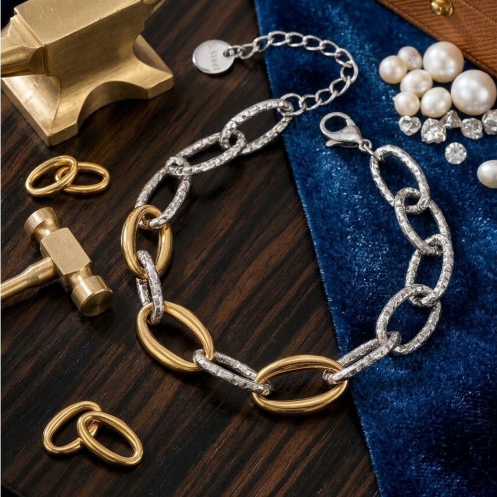 Two-Tone Gold & Silver Oval Link Bracelet
